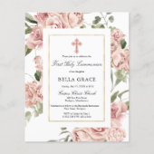 Papier Budget Pink Floral First Holy Communion Invitation (Devant)