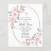 Papier Budget Pink Floral First Holy Communion Invitation (Devant)