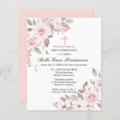 Papier Budget Pink Floral First Holy Communion Invitation (Devant / Derrière)