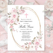 Papier Budget Pink Floral First Holy Communion Invitation