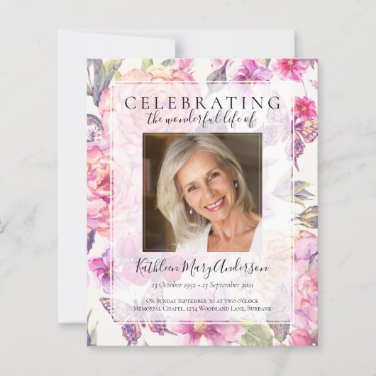 Papier BUDGET Pink Floral Memorial Service Invitation (Devant)