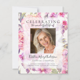 Papier BUDGET Pink Floral Memorial Service Invitation