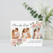 Papier Budget Pink Floral Photo Enregistrer la date (Debout devant)