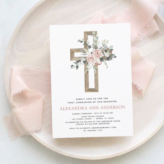 Papier Budget Pink Floral Première Communion sainte