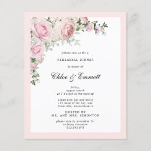 Papier Budget Pink Floral Rehearer Dîner Invitation