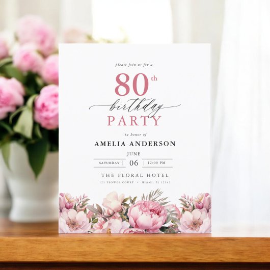 Papier Budget Pink Garden Floral 80e Invitation anniversa