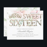 Papier Budget Pink Gold Tiara Floral Sweet 16 Invitation<br><div class="desc">Budget Élégant Pink Gold Tiara Floral Sweet 16 Invitation</div>