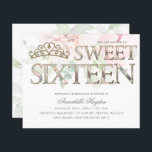 Papier Budget Pink Gold Tiara Floral Sweet 16 Invitation<br><div class="desc">Budget Élégant Pink Gold Tiara Floral Sweet 16 Invitation</div>