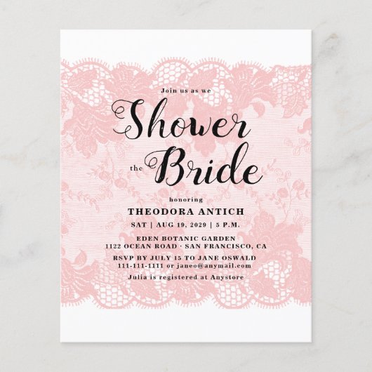 Papier Budget Pink Lace Bridal Shower Invitation (Devant)