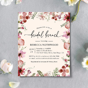 Papier Budget Pink Magenta Flora Bridal Brunch Invitation