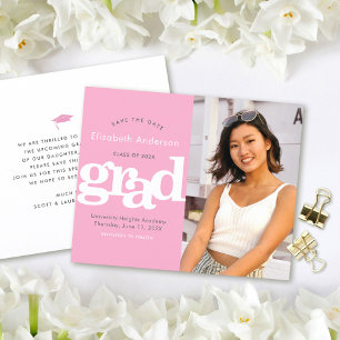 Papier Budget Pink Photo Enregistrer Date Graduation Invi