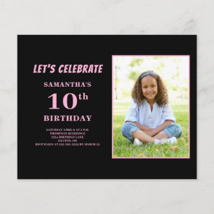 Papier Budget Pink Photo Invitation 10e anniversaire