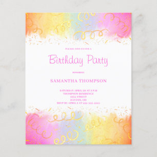 Papier Budget Pink Rainbow Confetti Invitation Anniversai