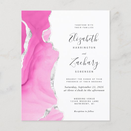 Papier Budget Pink Silver Agate QR Code Mariage Invitatio (Devant)
