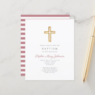 Papier Budget Pink Stripes Cross Religieux Girl Baptism