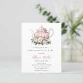 Papier Budget Pink Tea Party fille Invitation Baby shower (Debout devant)