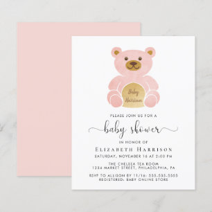Papier Budget Pink Teddy Bear Baby Girl Douche Invitation