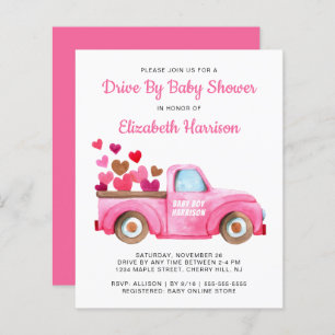 Papier Budget Pink Truck Drive Par Baby shower Invitation