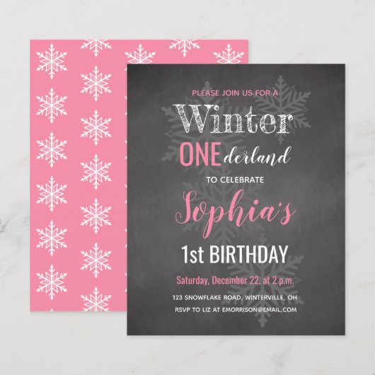 Papier Budget Pink Winter Onederland 1er anniversaire Inv (Devant / Derrière)