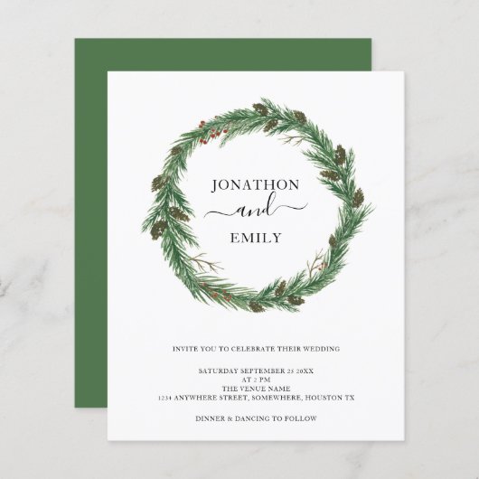 Papier Budget Pins de feuillage Faire-part de mariage de  (Devant / Derrière)