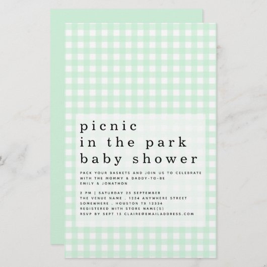Papier Budget Pique-nique Parc Baby shower Green En vichy (Devant / Derrière)