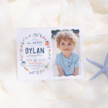 Papier Budget Pirate Under the Sea Boys Photo Anniversair<br><div class="desc">Ahoy, mateys ! Préparez-vous à une fête digne de la mer avec cette amusante invitation de fête d'anniversaire de pirate! Sur le côté gauche, la structure budgétaire en aquarelle peinte à la main comprend un cadre d'animaux de l'océan, dont une baleine, un requin, un dauphin, une méduse, un poisson, un...</div>