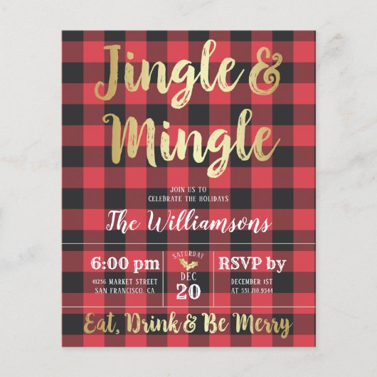Papier Budget Plaid & Gold Jingle & Mingle Holiday Party (Devant)