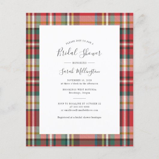 Papier Budget Plaid Rustic Bridal Show Invitation (Devant)