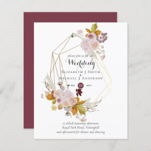 Papier Budget plum Blush rose Floral Mariage Invite