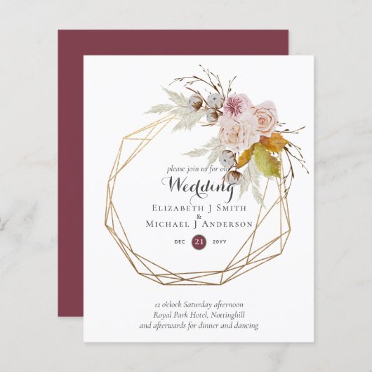 Papier Budget plum Blush rose Floral Mariage Invite (Devant / Derrière)