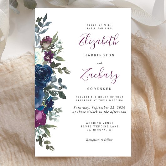 Papier Budget Plum Floral Marine Blue Faire-part de maria