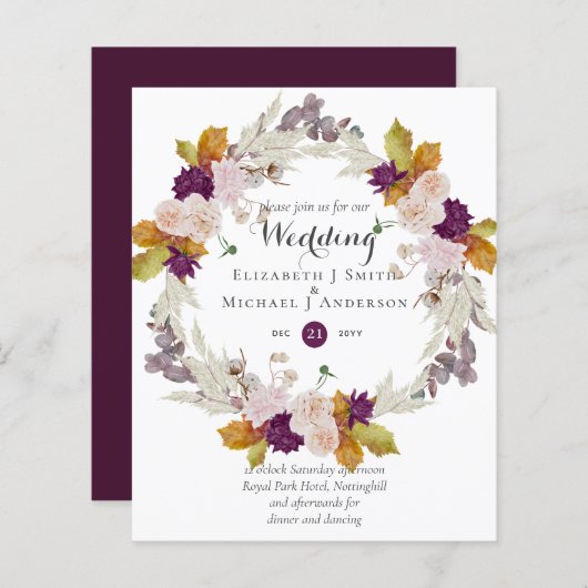 Papier Budget Plum Ginger Wreath Wedding Invite (Devant / Derrière)
