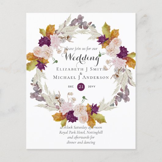 Papier Budget Plum Ginger Wreath Wedding Invite (Devant)