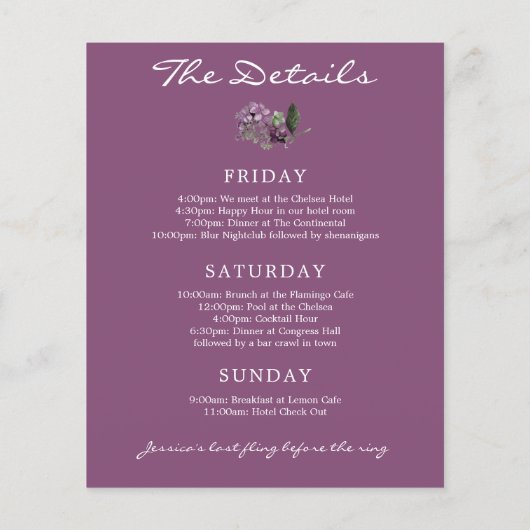 Papier Budget Plum Peonies Bachelorette Party Invitation (Dos)