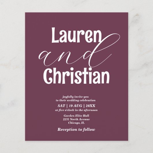 Papier Budget Plum Scripture Faire-part de mariage (Devant)