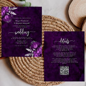 Papier Budget Plum Silver Floral QR Code Wedding Invite