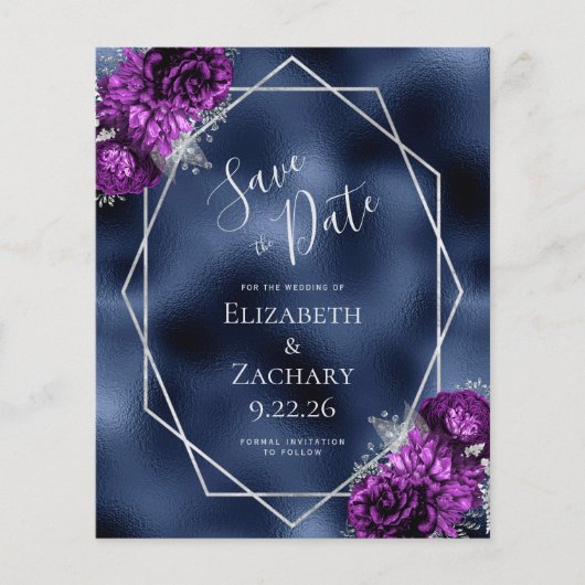 Papier Budget Plum violet argent Floral Marine Mariage à (Devant)