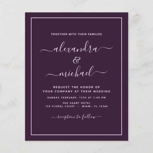 Papier Budget Plum violet Mariage avec invitation photo (Devant)