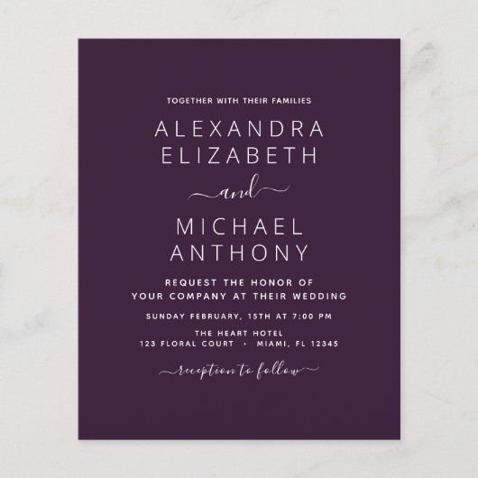 Papier Budget Plum violet Mariage avec invitation photo (Devant)