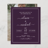 Papier Budget Plum violet Mariage avec invitation photo (Devant / Derrière)