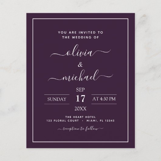 Papier Budget Plum violet Mariage avec invitation photo (Devant)