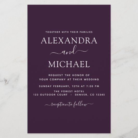 Papier Budget Plum violet Mariage Typographie moderne (Devant)