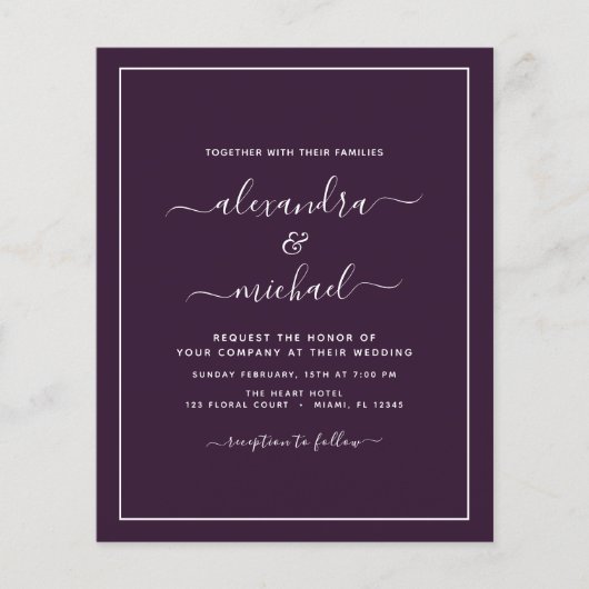 Papier Budget Plum violet Mariage Typographie moderne (Devant)