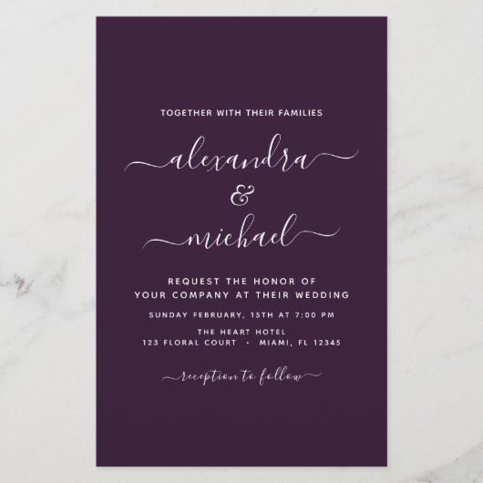 Papier Budget Plum violet Mariage Typographie moderne (Devant)