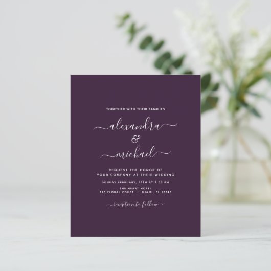 Papier Budget Plum violet Mariage Typographie moderne (Debout devant)