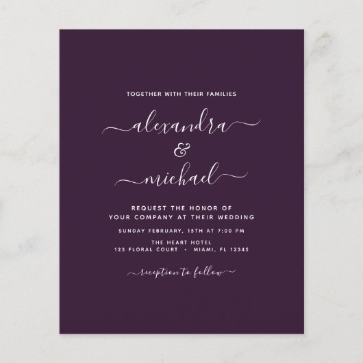Papier Budget Plum violet Mariage Typographie moderne (Devant)