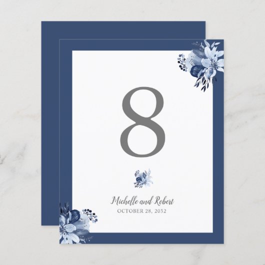 Papier BUDGET Plutôt gris Marine bleu mariage floral (Devant / Derrière)