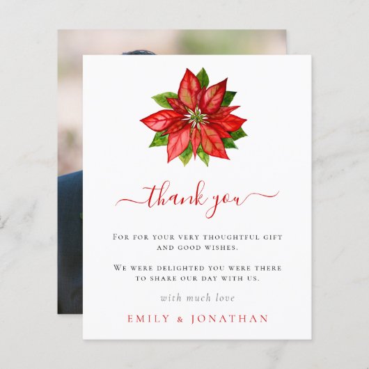Papier Budget Poinsettia Photo Xmas Mariage Merci (Devant / Derrière)