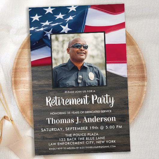 Papier Budget Police Retraite Photo American Flag Invit