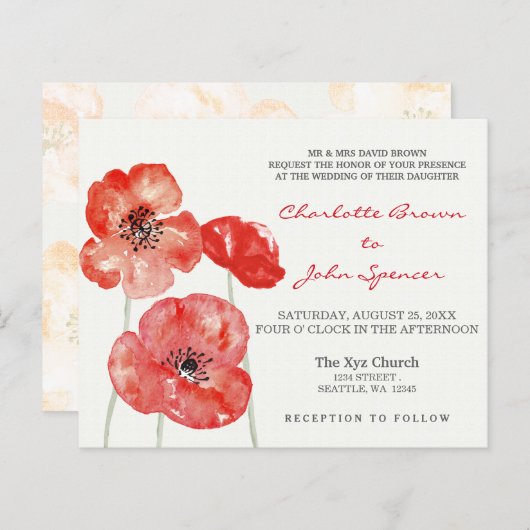 Papier Budget Poppies Invitations de mariage florales mod (Devant / Derrière)